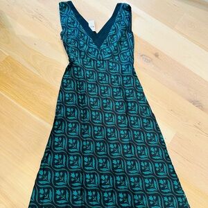 Ann Taylor A-line Teal and Black Midi Dress XS NWT